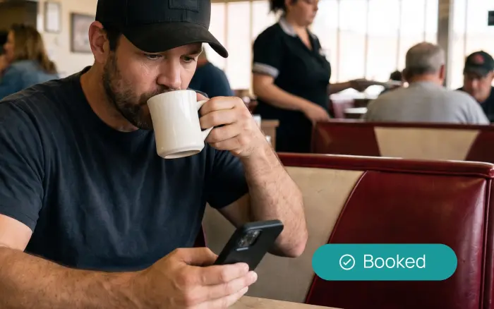 A trailer hire operator receiving a new booking notification on his phone