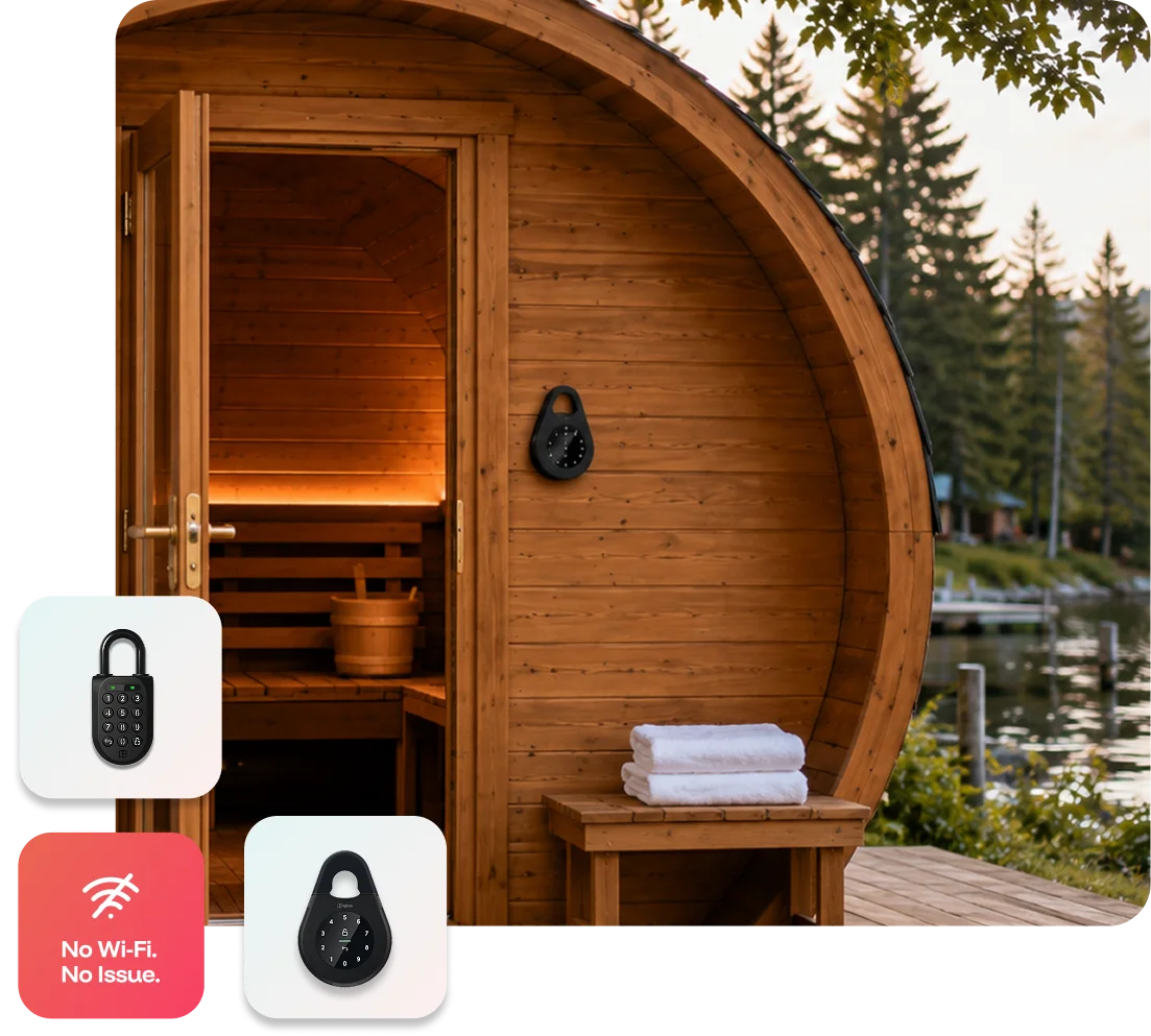 A self-serve sauna secured with a smart lock for keyless guest access