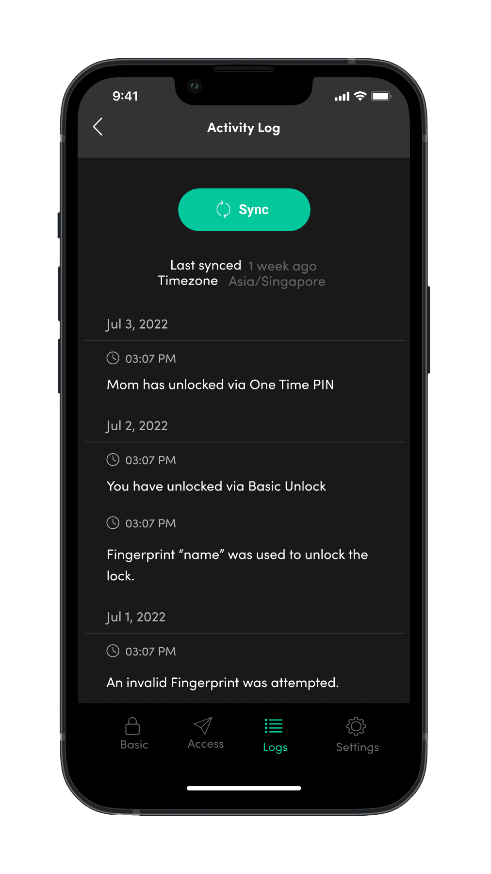 activity log
