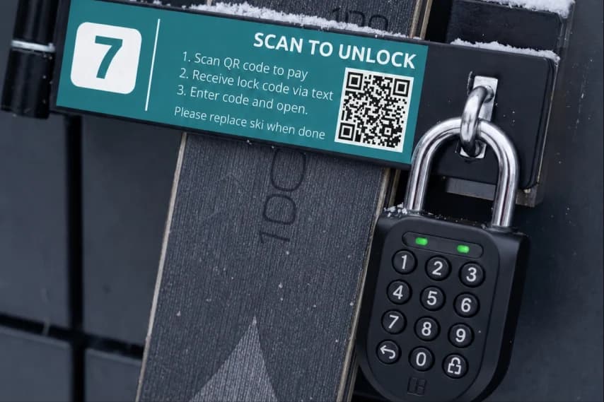 An igloo smart padlock securing self-serve ski equipment