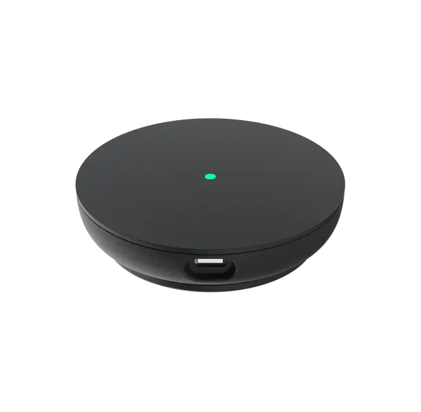The igloo Bridge 2 on its own, a round matte black hub with a green status light and a USB-C port on its side