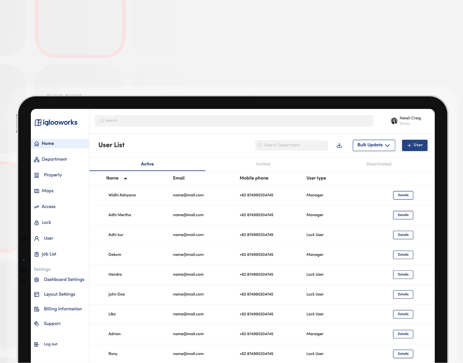 The iglooworks dashboard used to manage a self-serve kayak rental operation