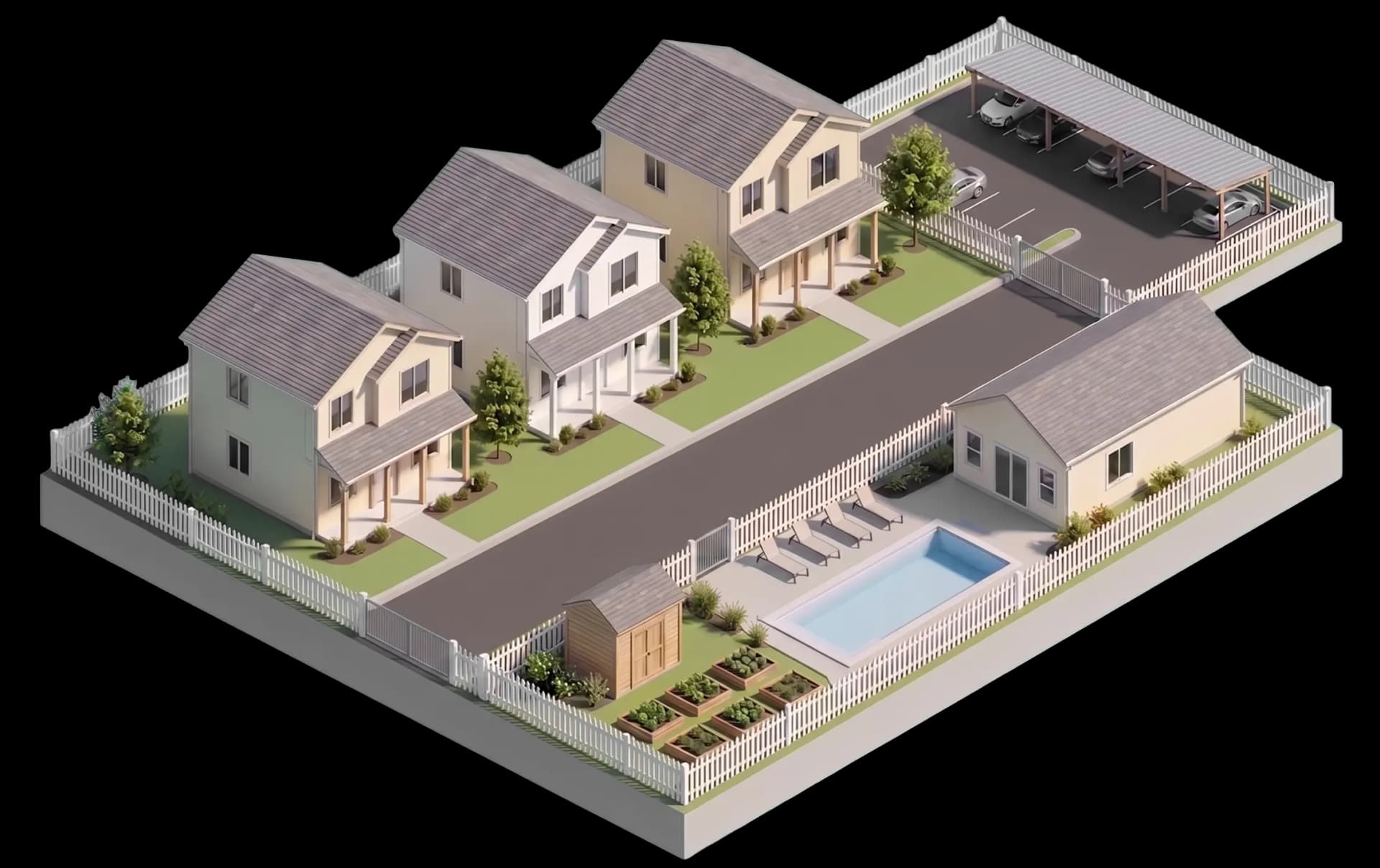 A single family rental community showing every igloo access point, from front doors to community gates