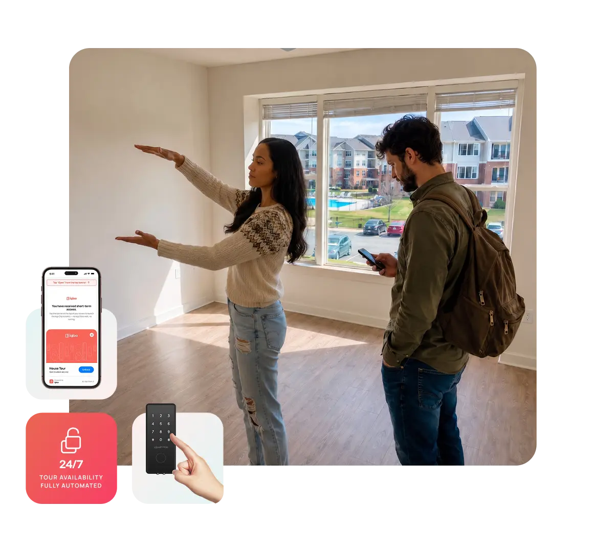 A couple doing a self-guided tour of a rental home
