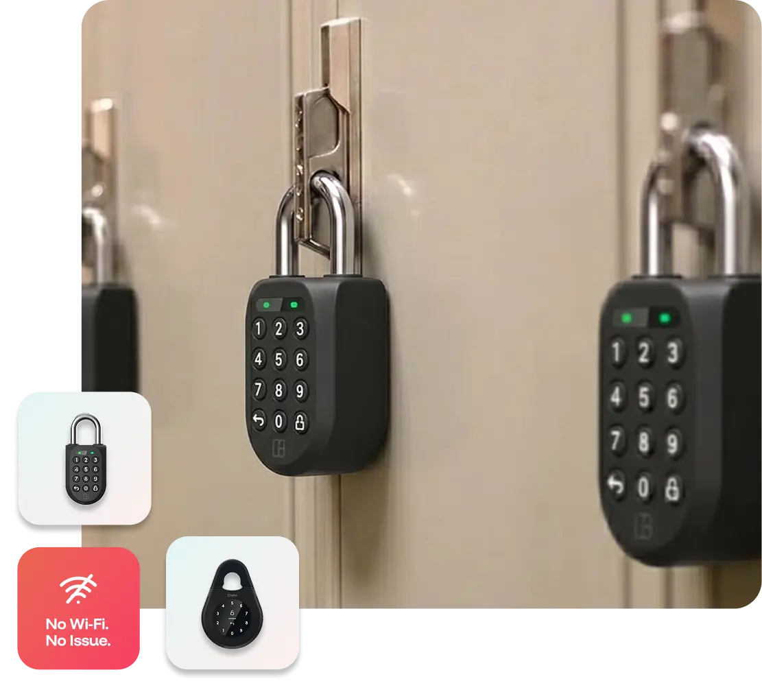 An igloo smart padlock installed on a locker door