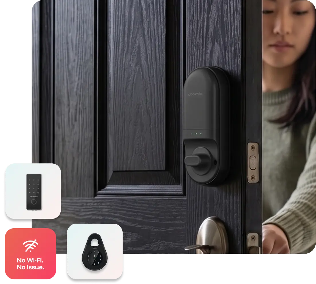 An igloo retrofit smart lock installed on a single family rental home door