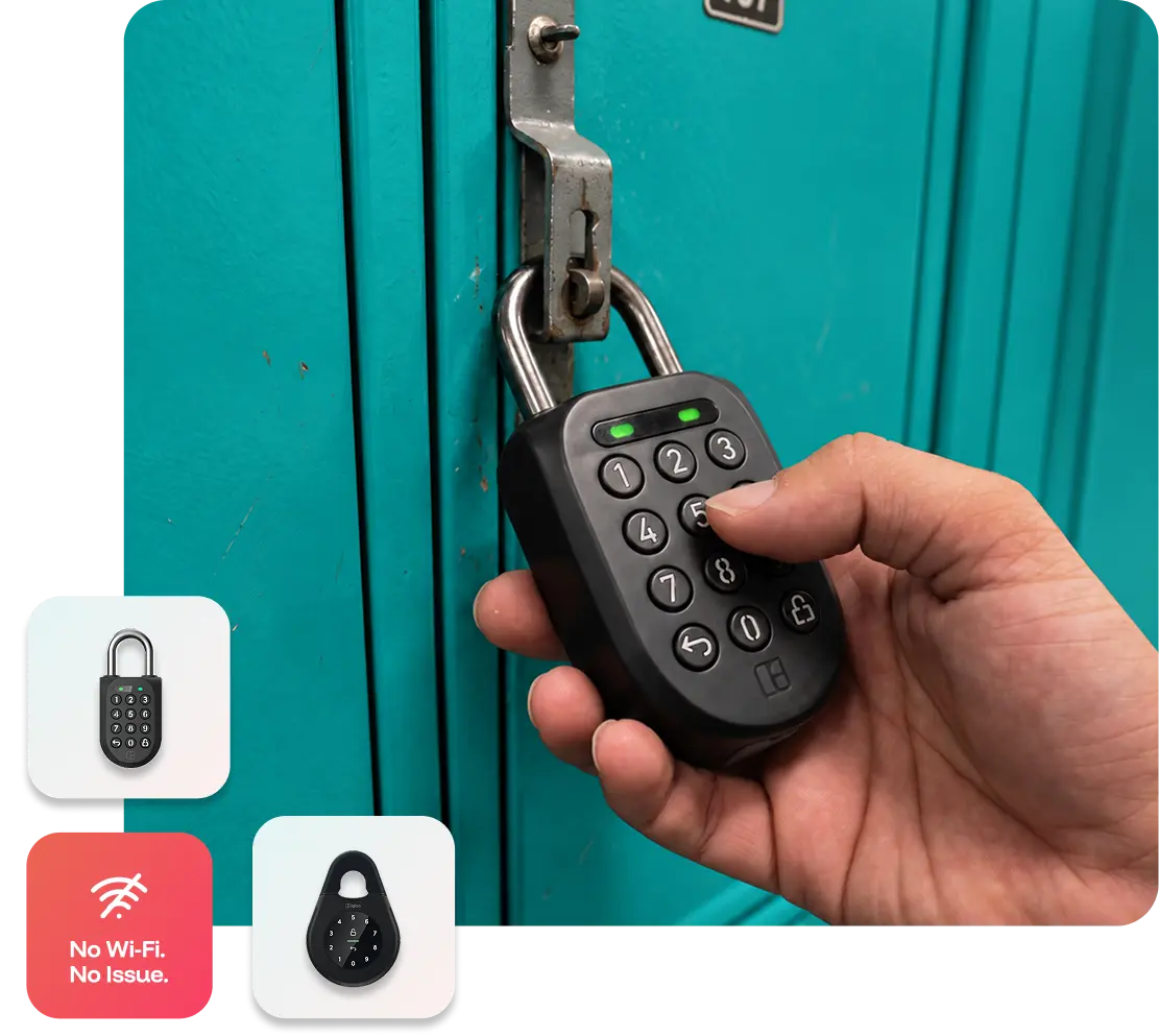 A user unlocking an igloo smart padlock with a PIN code on its keypad