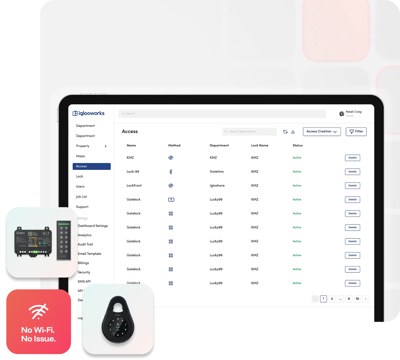The iglooworks dashboard managing access permissions for a sports facility