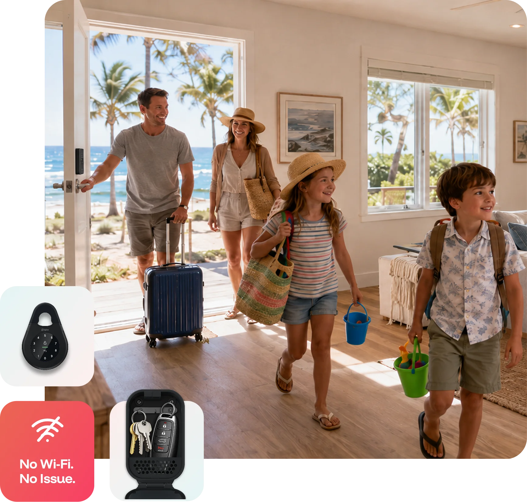 A family settling into their short term rental stay after a fuss-free check-in