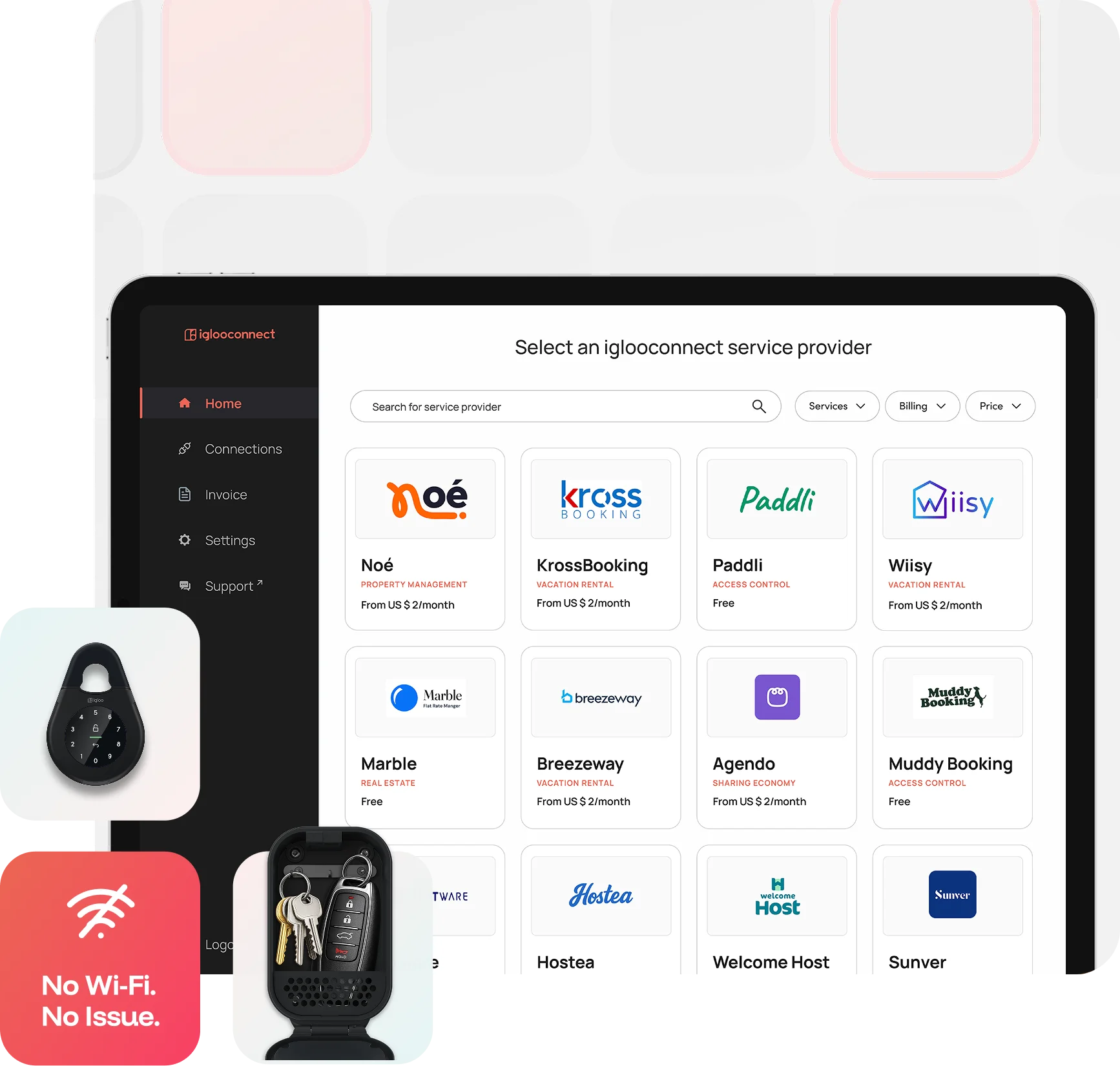 The igloo Connect dashboard managing self check-in access across short term rental properties