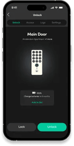 The igloohome app on a phone, unlocking the Main Door keypad smart lock