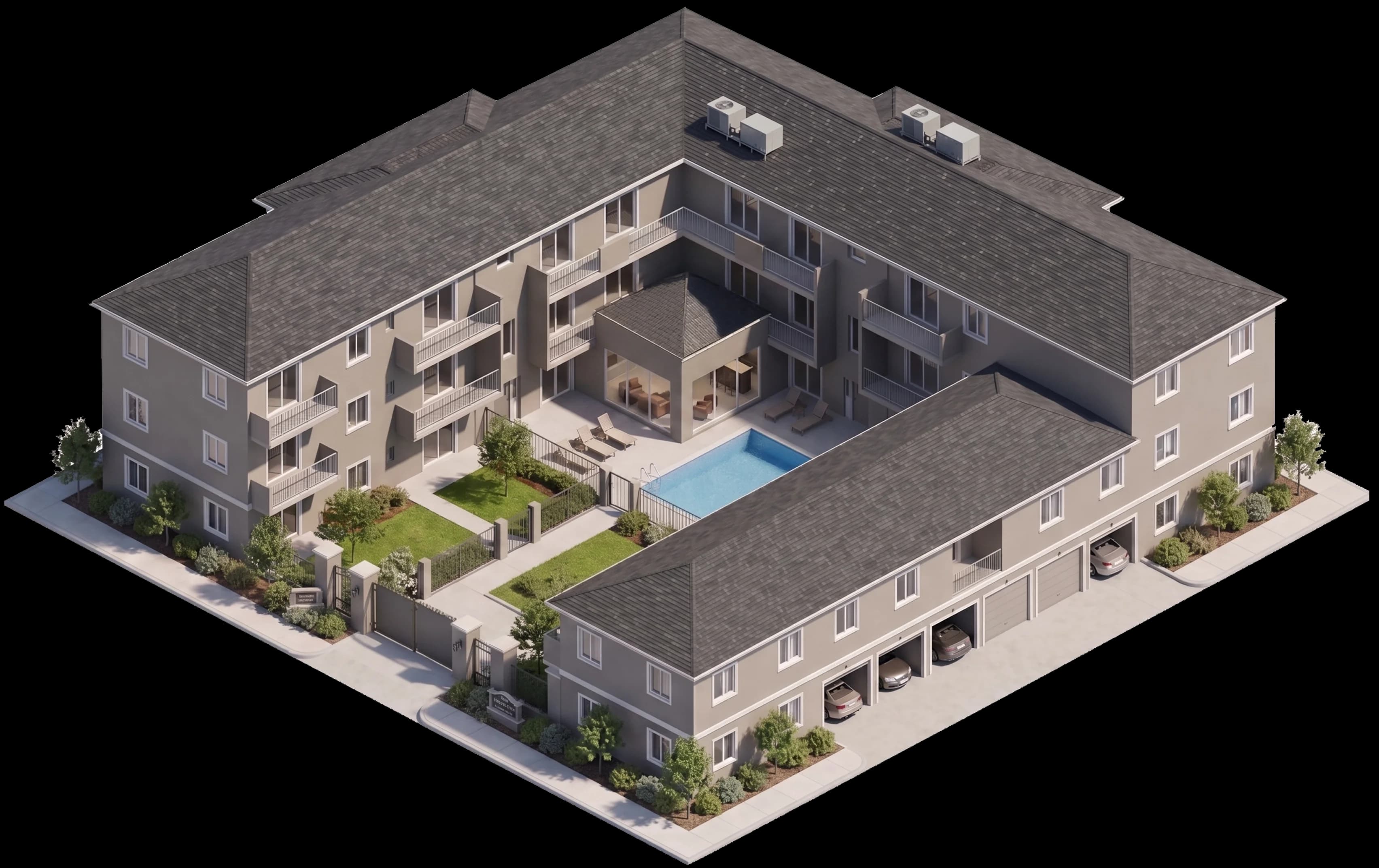 An apartment complex showing every igloohome access point