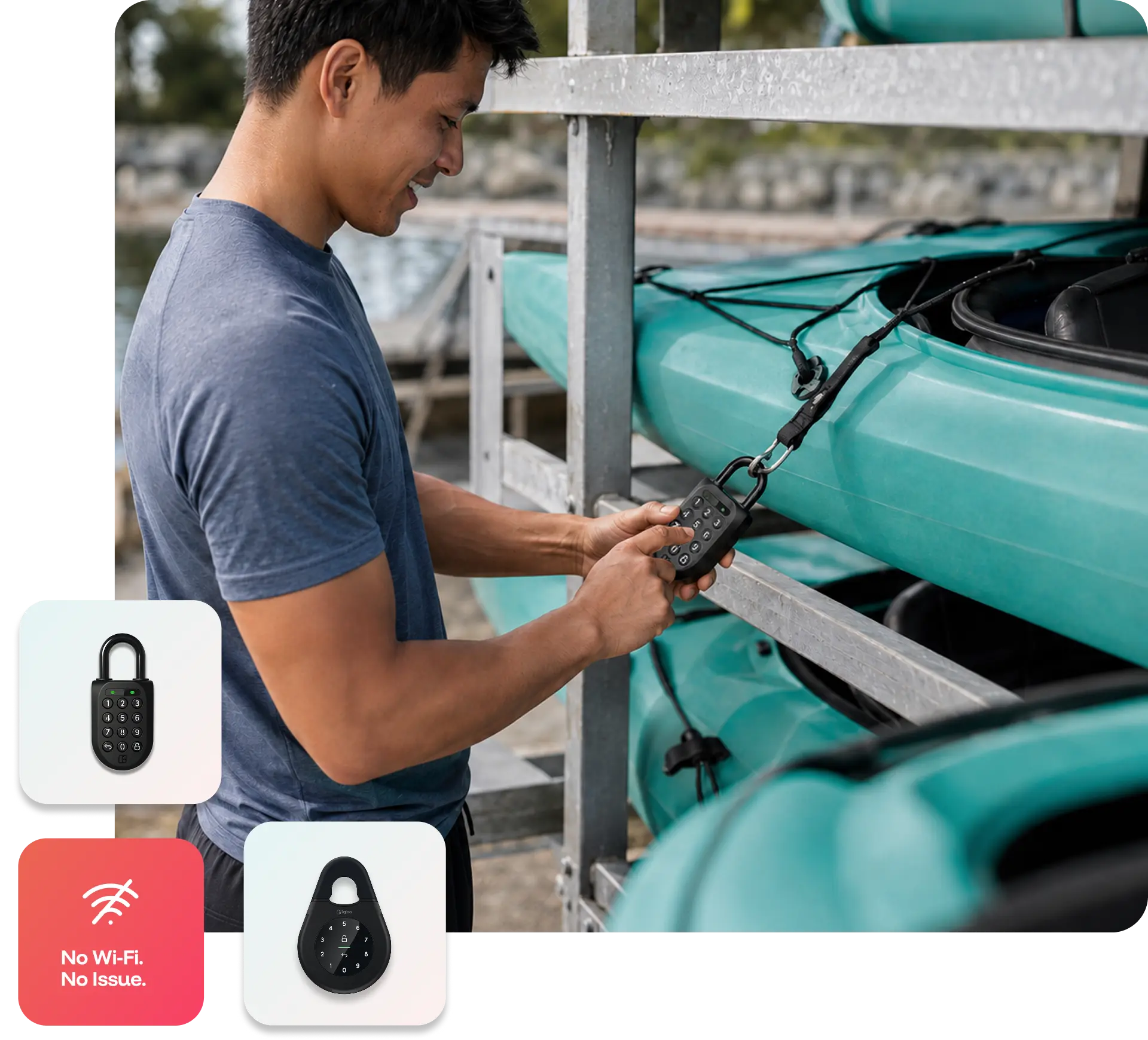 Self serve kayak rental secured with an igloo smart padlock