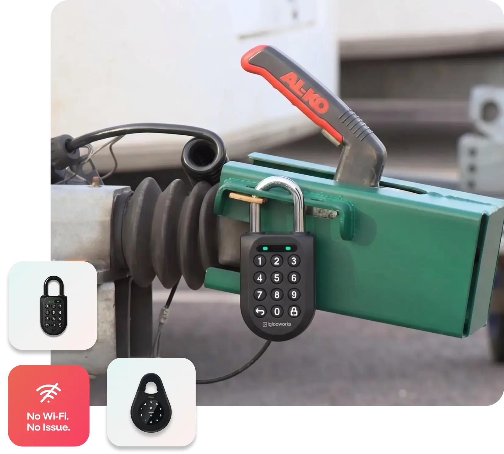 A customer entering a PIN code on an igloo smart padlock to release a hire trailer